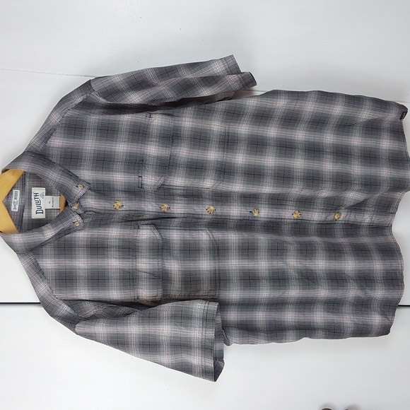 Duluth Trading Co Men's Gray Plaid Shirt Velcro Pockets Performance Sz.XL - Picture 5 of 7